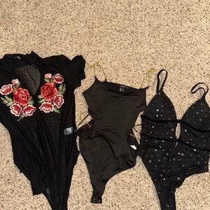 Black Bodysuits and Floral Embroidered, chain and silver stars